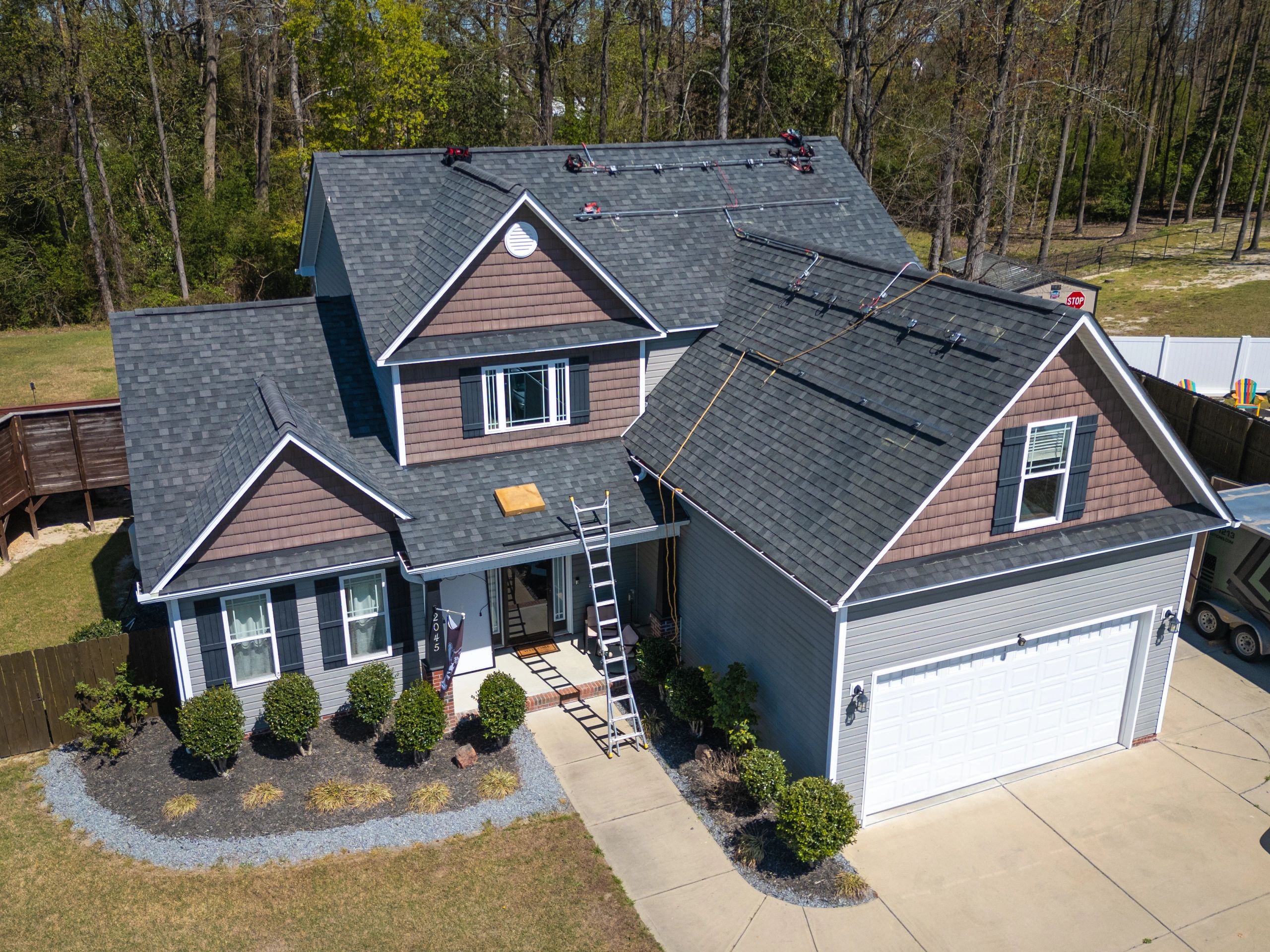 Residential roof improvement project viewed from above