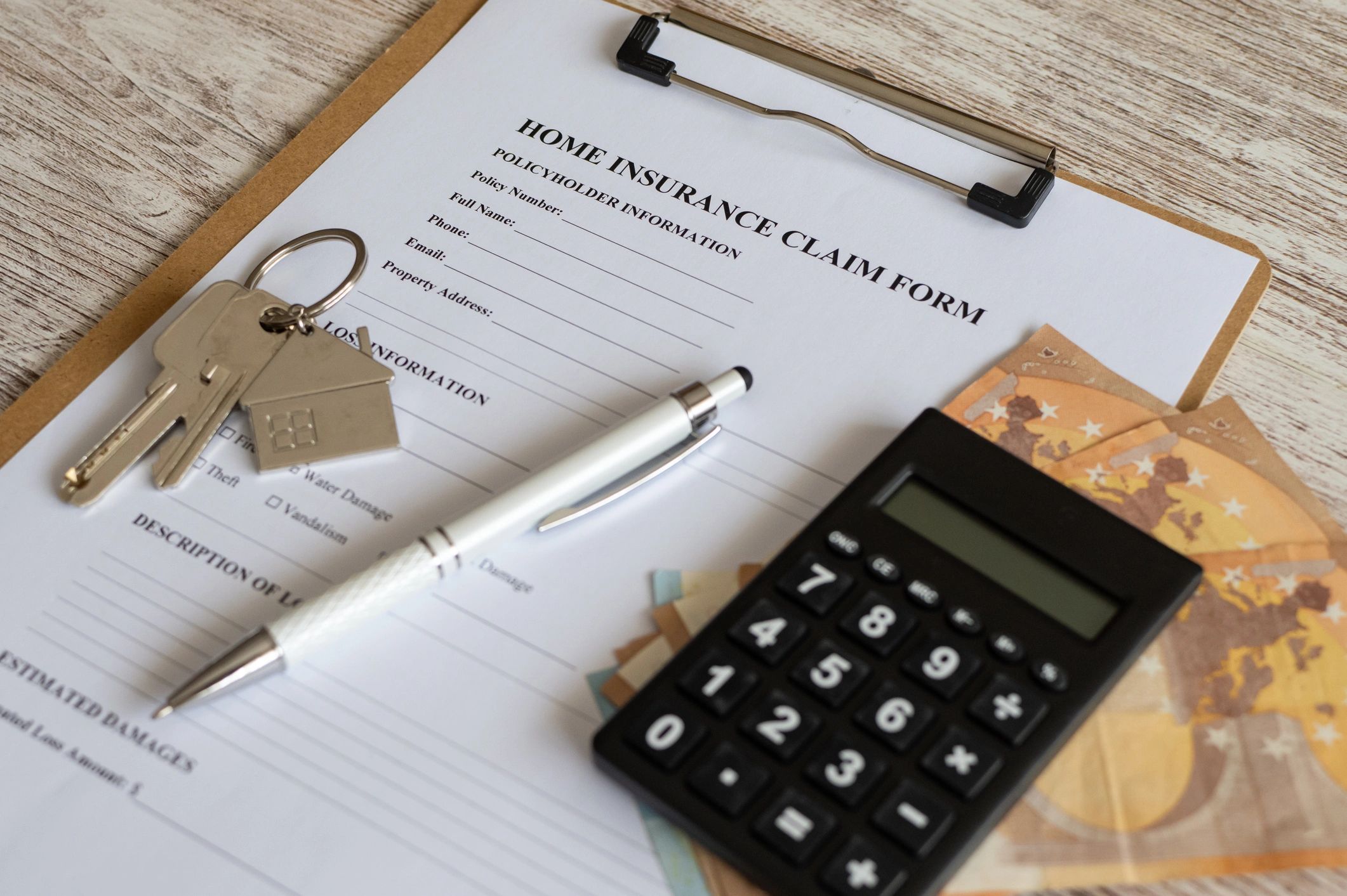 Home budgeting paperwork and calculator on a desk